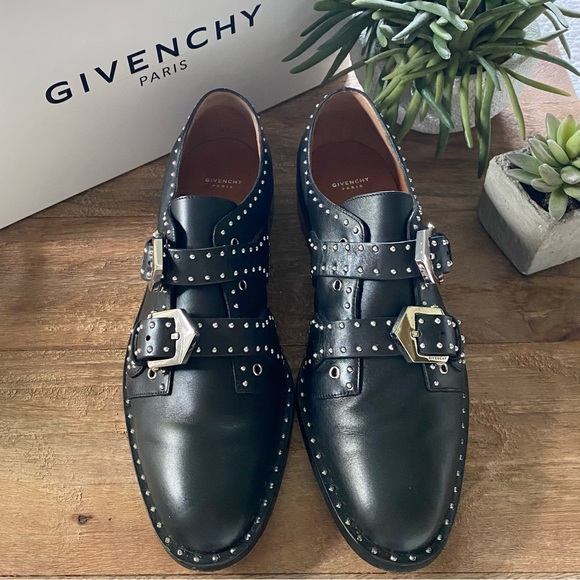 GIVENCHY Black Leather & Metallic Studded Monk-Strap Oxfords - Picture 1 of 11